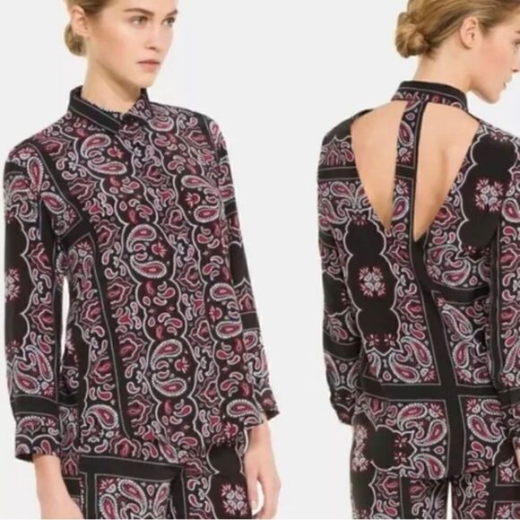 SANDRO | Cashemire Silk Print Blouse with Cut Out Back Size 1/Small EUC Q547 - Picture 1 of 9